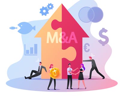 Illustration of two banks merging together