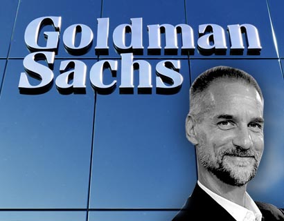 Headshot of Tim Leissner in front of an image with the words Goldman Sachs